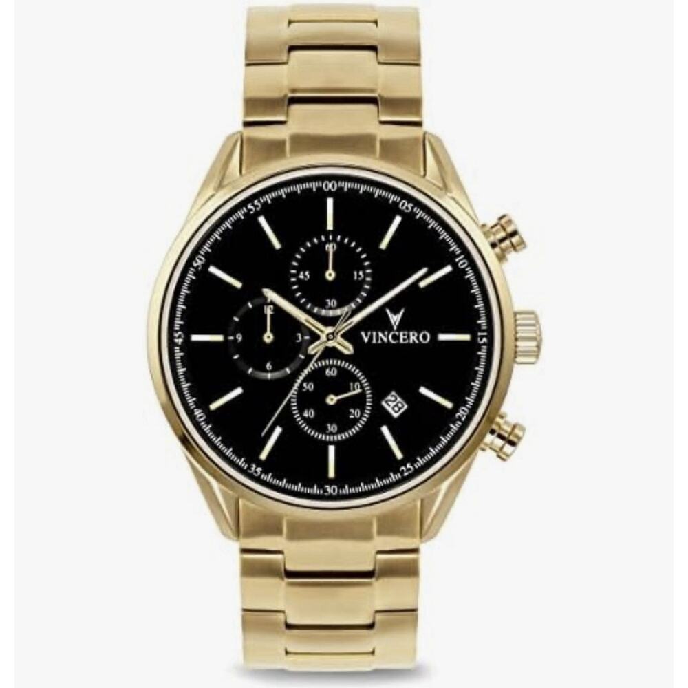Vincero Chrono S Gold Watch Men Black Dial Luxury Stainless Steel Quartz NEW